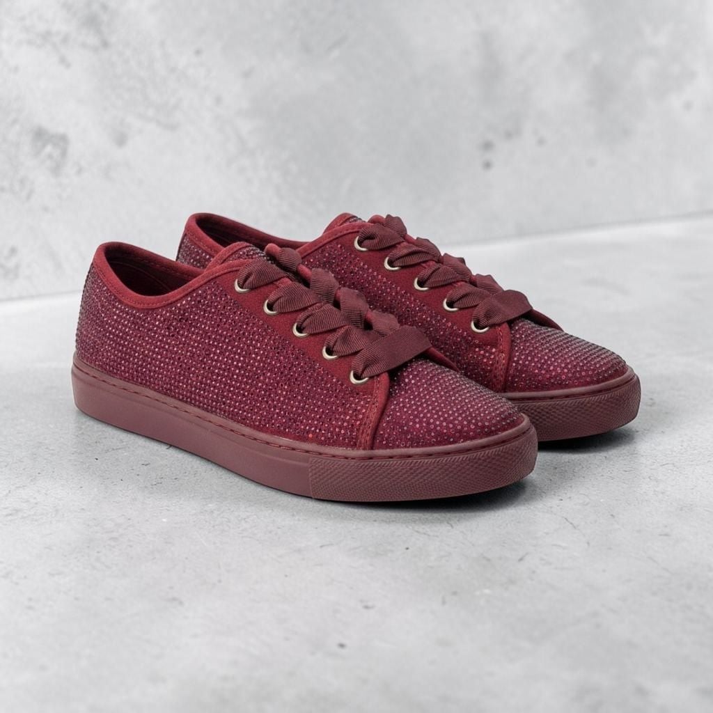 New Isaac Mizrahi Live! Lolli Soho Crystal Lace-Up Sneakers Deep Merlot Sz 5.5